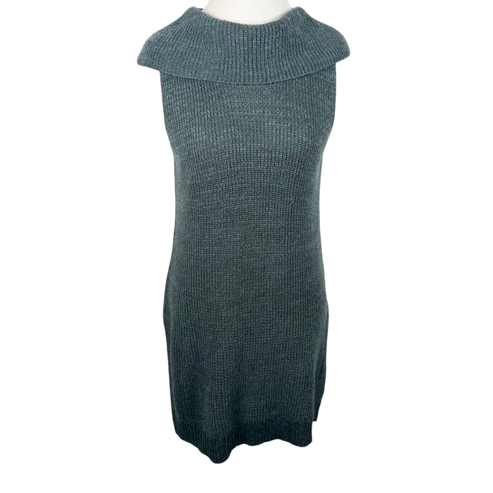 ii Sisters Green marled knit Sweater Dress Tunic Cowl Neck Chic One Size OS - Picture 2 of 9